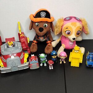Paw Patrol Kids Toy Lot Vehicles, Action Figures, Zuma Skye Plushies 11 Pieces